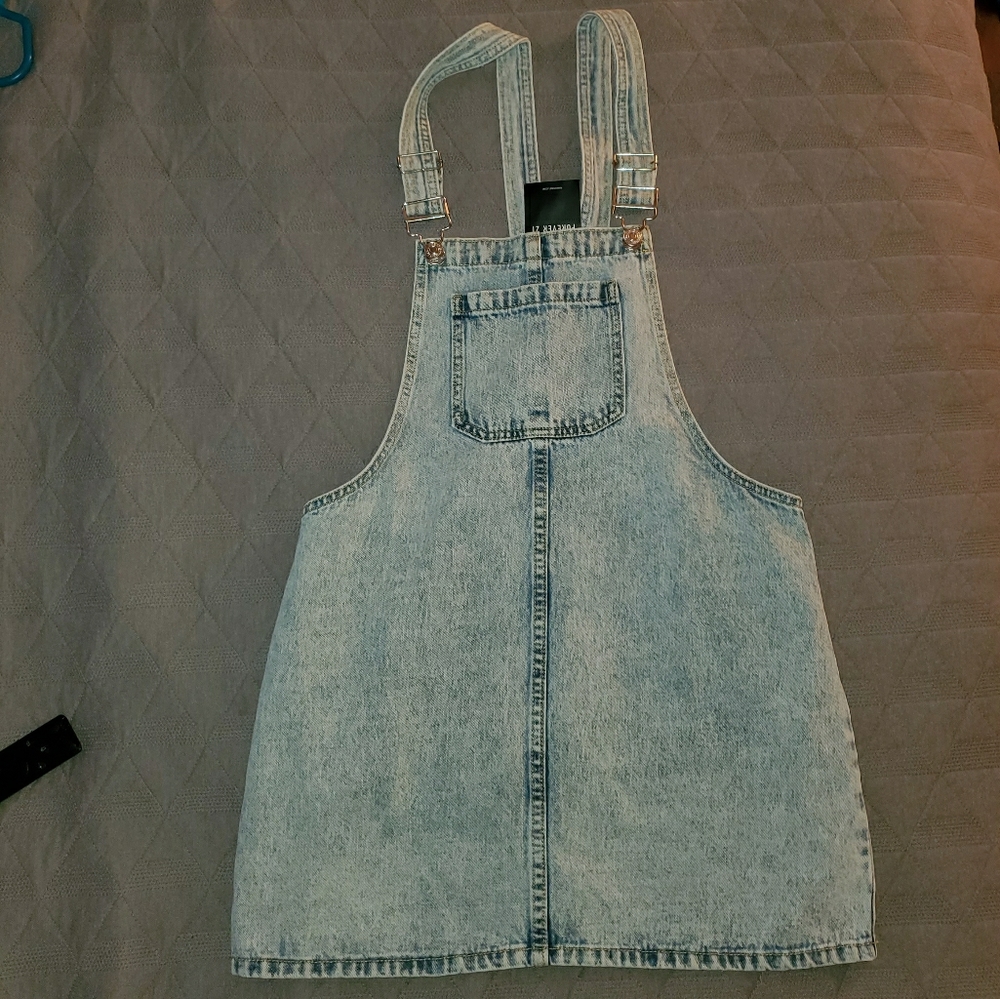 Washed denim overall skirt